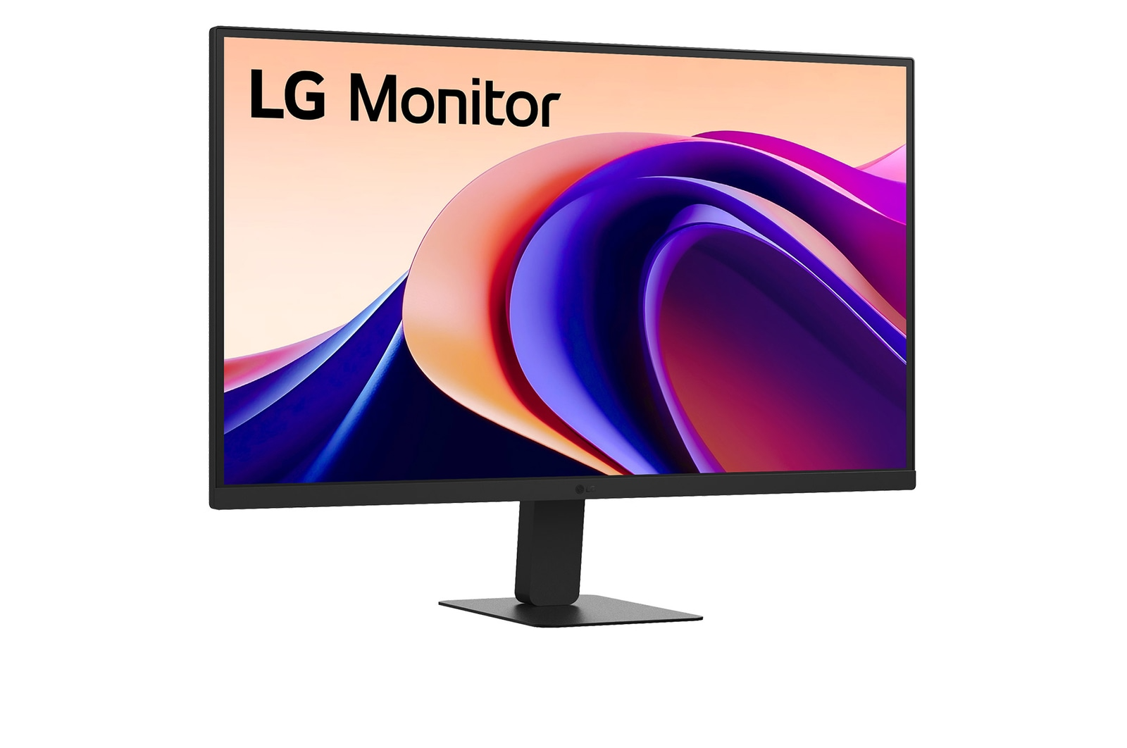 Egy LG monitor fehér háttéren, mely az LG Monitor szöveget jeleníti meg.