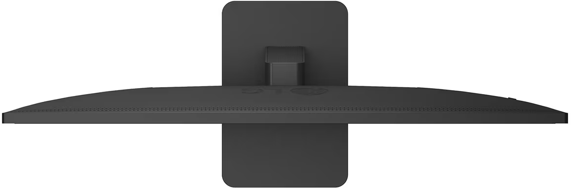 Felülnézet egy fekete LG monitorról, fekete állvánnyal.