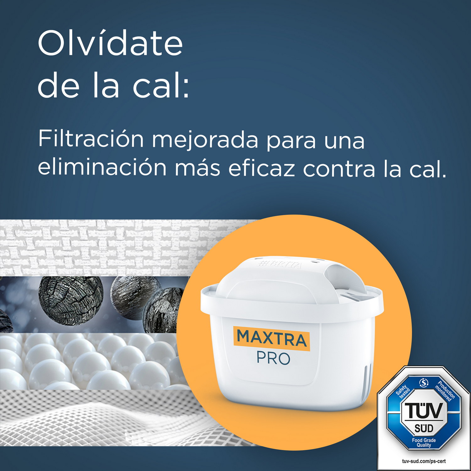 Un filtro de agua blanco con texto y un diagrama de cómo funciona.