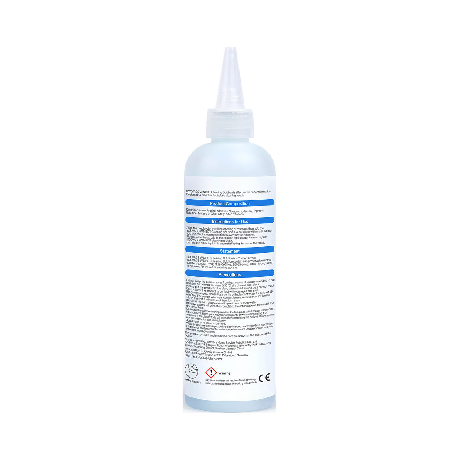 Een fles schoonmaakmiddel met tekst op de achterkant.
