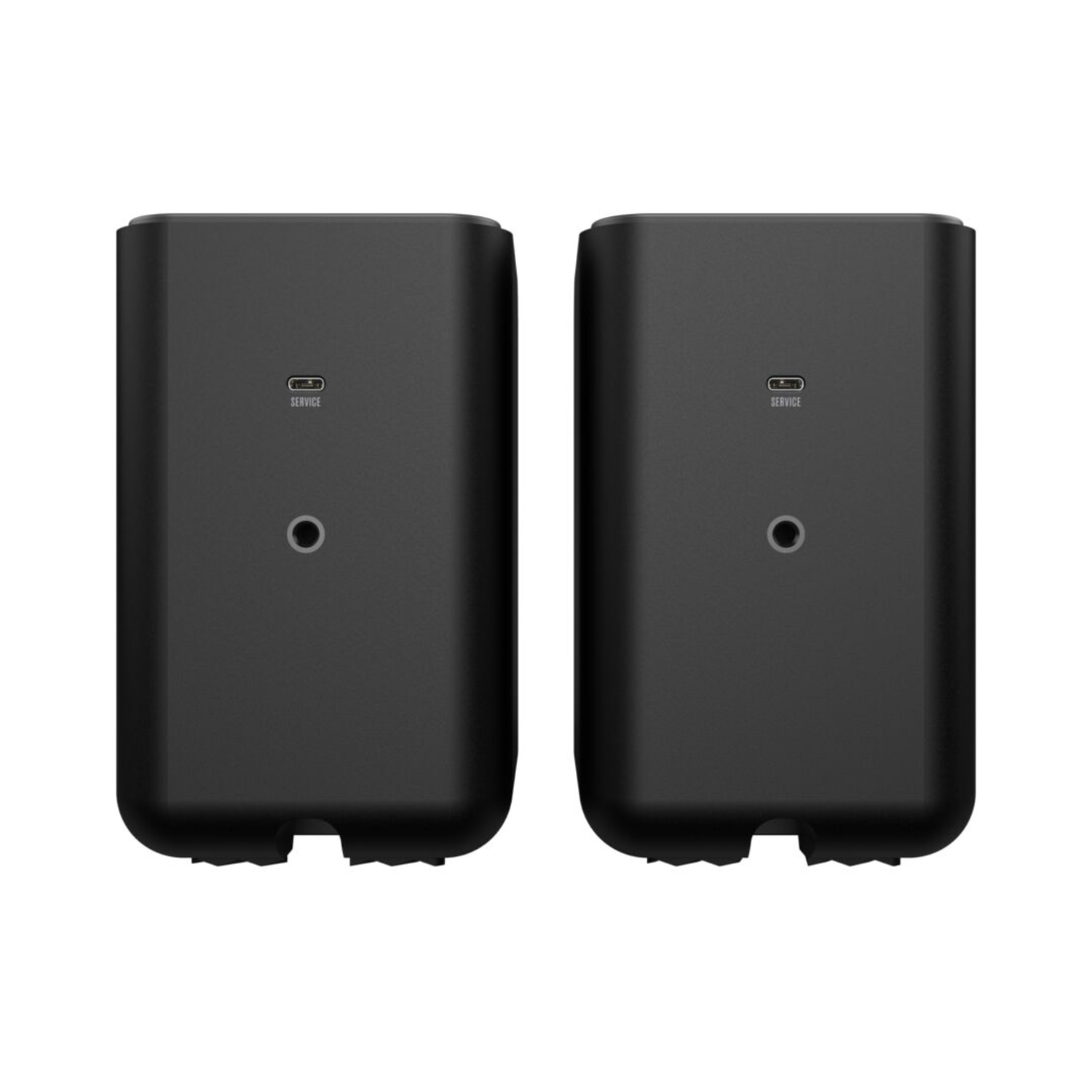 Twee zwarte batterijpakketten met USB-C-poorten en het woord SERVICE.