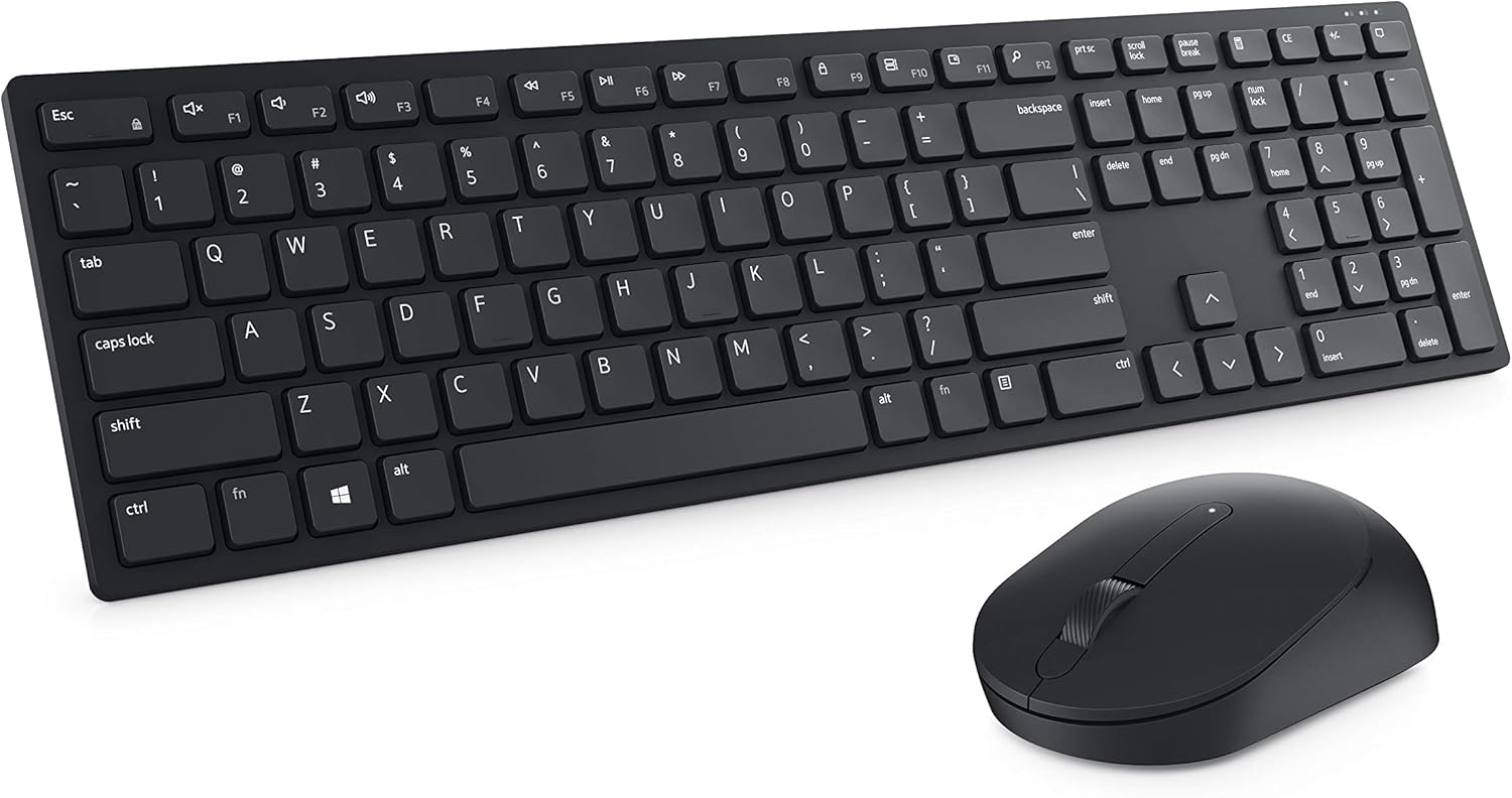 Juego de teclado y ratón negros sobre blanco.