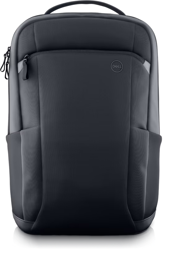Mochila Dell negra con diseño minimalista.
