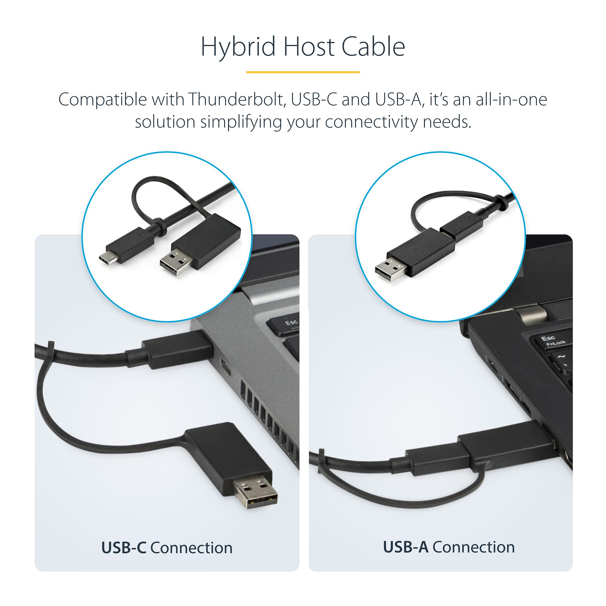 USB-C és USB-A csatlakozások diagramja. Laptopokhoz csatlakoztatott kábeleket mutat.