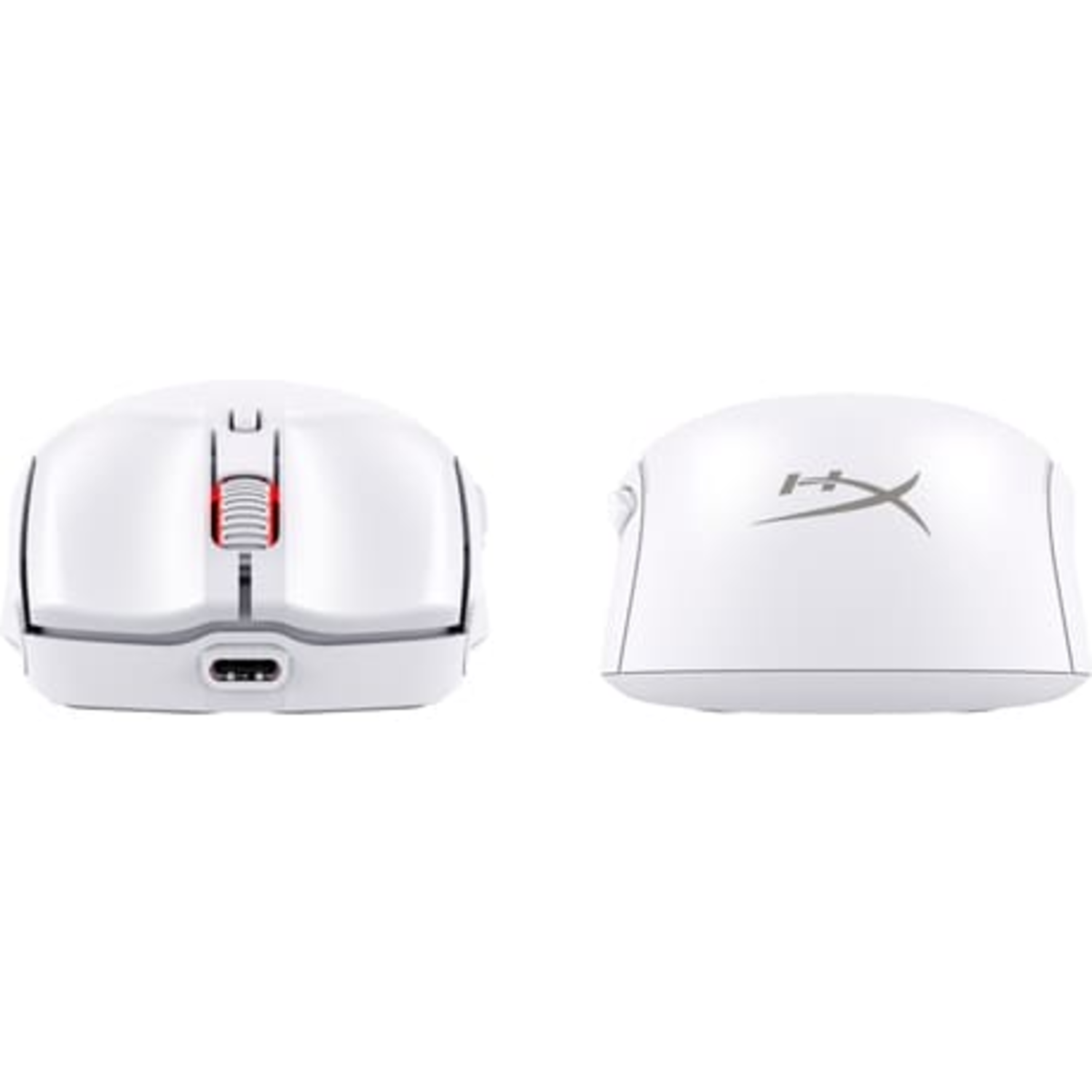 Two white wireless computer mouses.