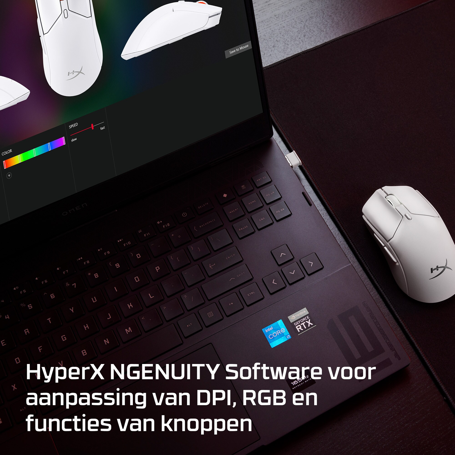Laptop with white mouse, the screen shows a color selection interface.