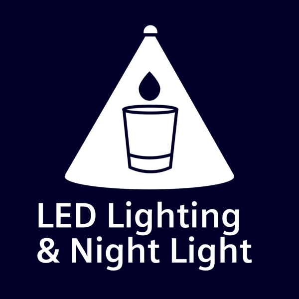 LED aydınlatma ve gece lambası metni içeren simge. Bir bardakta bir mum ve üzerinde bir spot gösterir.