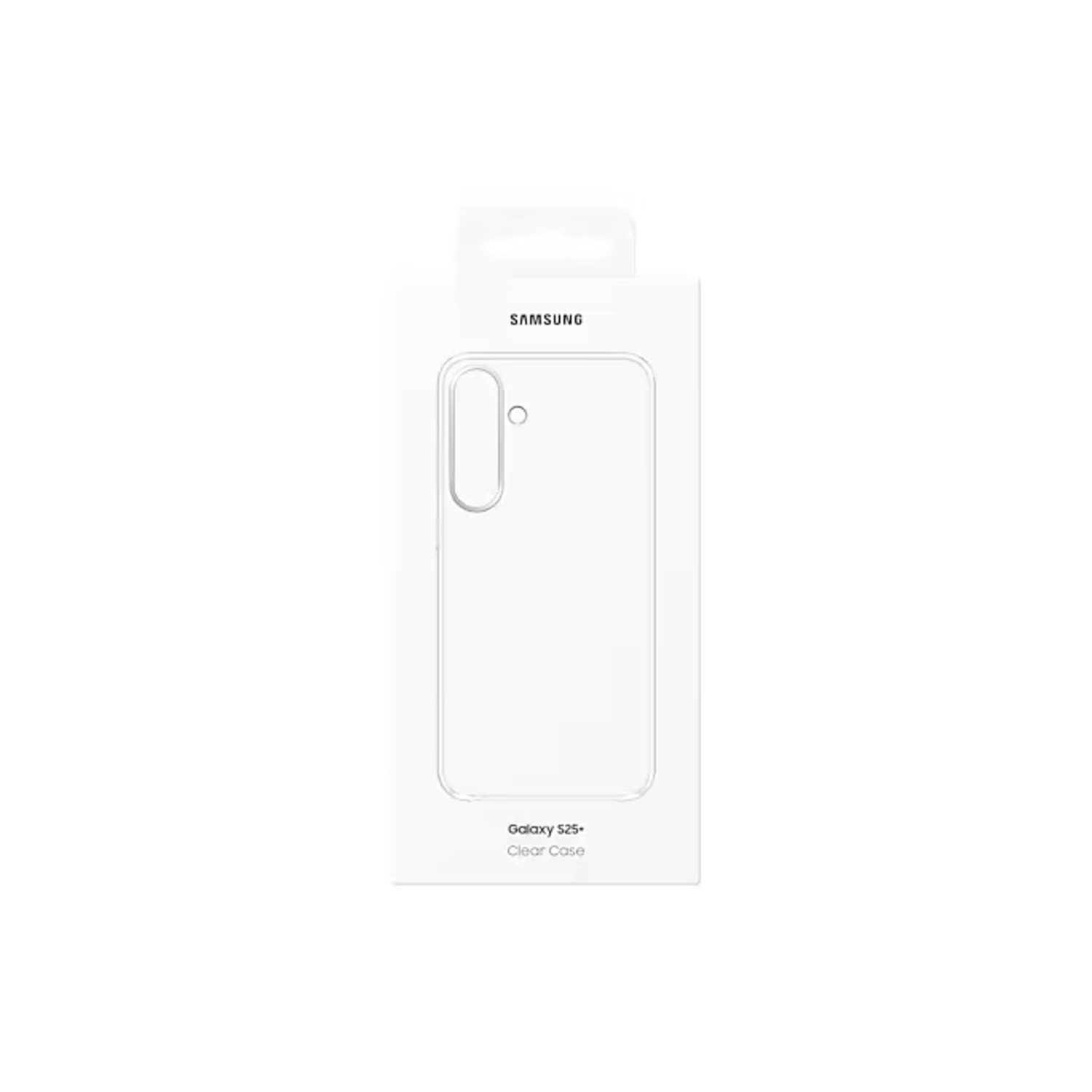 Samsung Galaxy S25+ transparante hoes in verpakking.