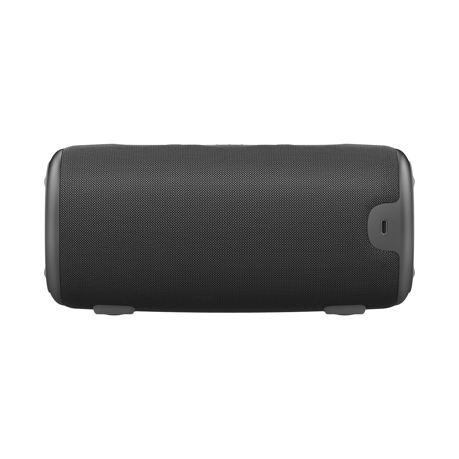 A black speaker with a mesh front. It has a USB port on one side.