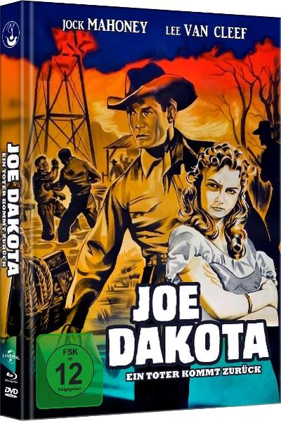 Filmplakat von Joe Dakota, mit einem Cowboy, einer Frau und einer Kampfszene im Hintergrund.