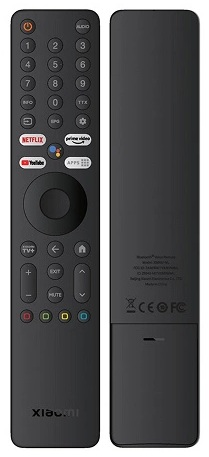 Dwa czarne piloty do telewizora. Jeden pokazuje przyciski do różnych funkcji, drugi tył z kodem QR.