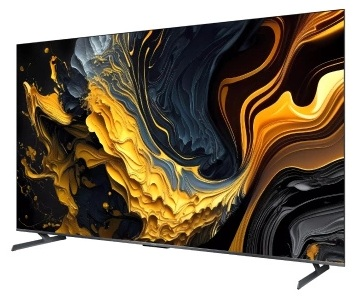 Telewizor z dużym ekranem z abstrakcyjną grafiką.