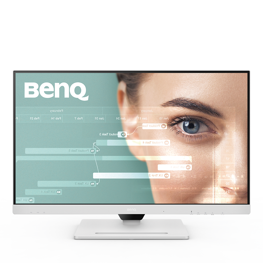 BenQ logolu bir bilgisayar monitörü, mavi bir gözün yakın çekimini gösteriyor.