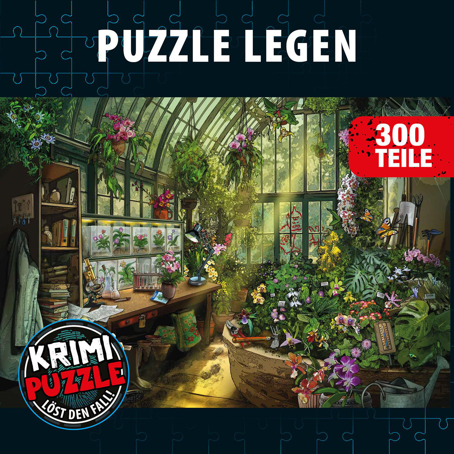 Bunte Puzzledose mit dem Titel 'PUZZLE LEGEN' und 300 Teilen.