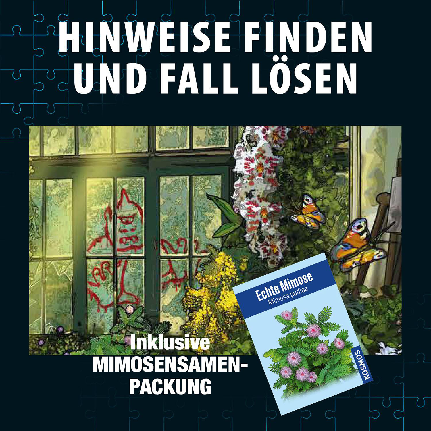 Eine Puzzleschachtel mit einem Bild einer Fensterszene.