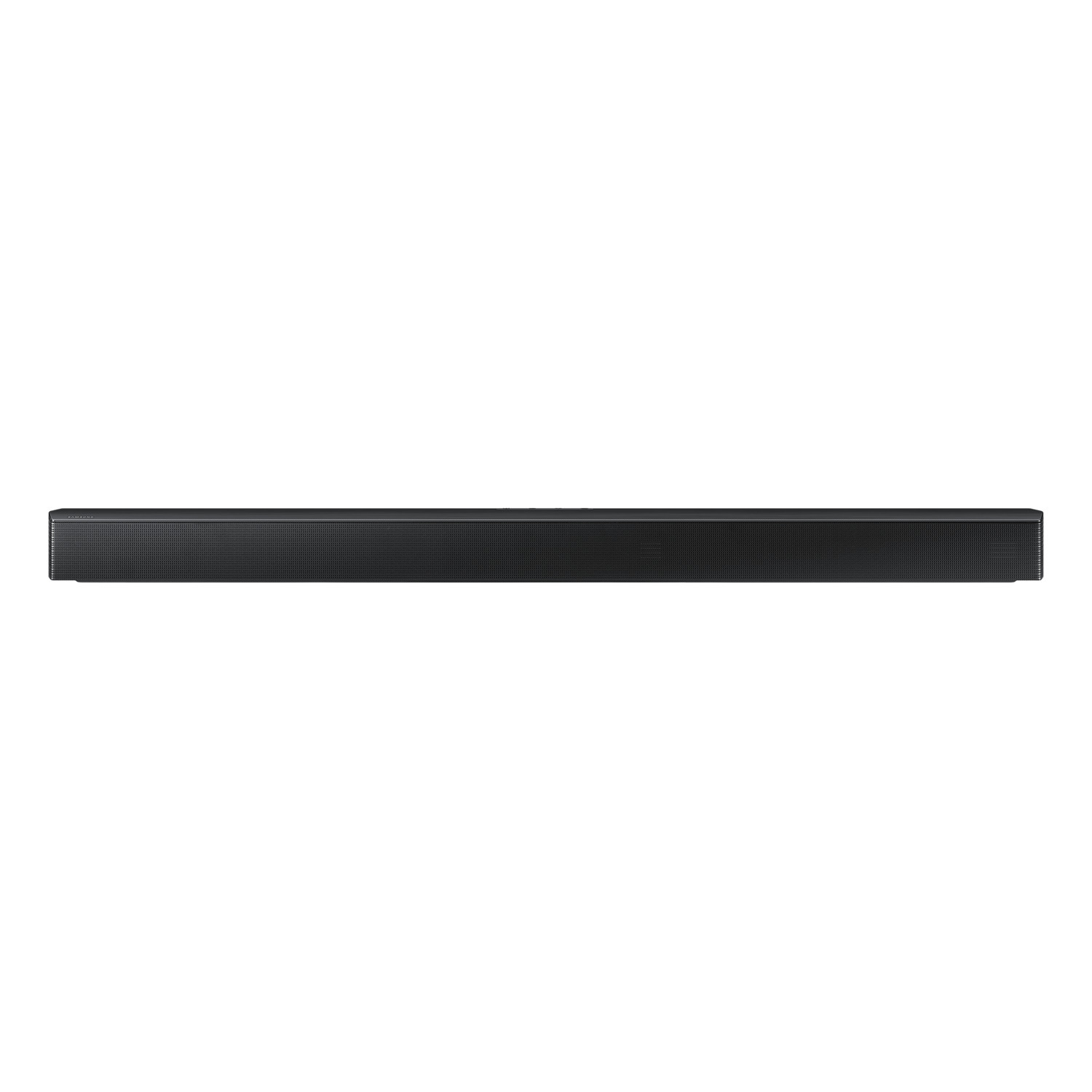 A black soundbar on a white background.