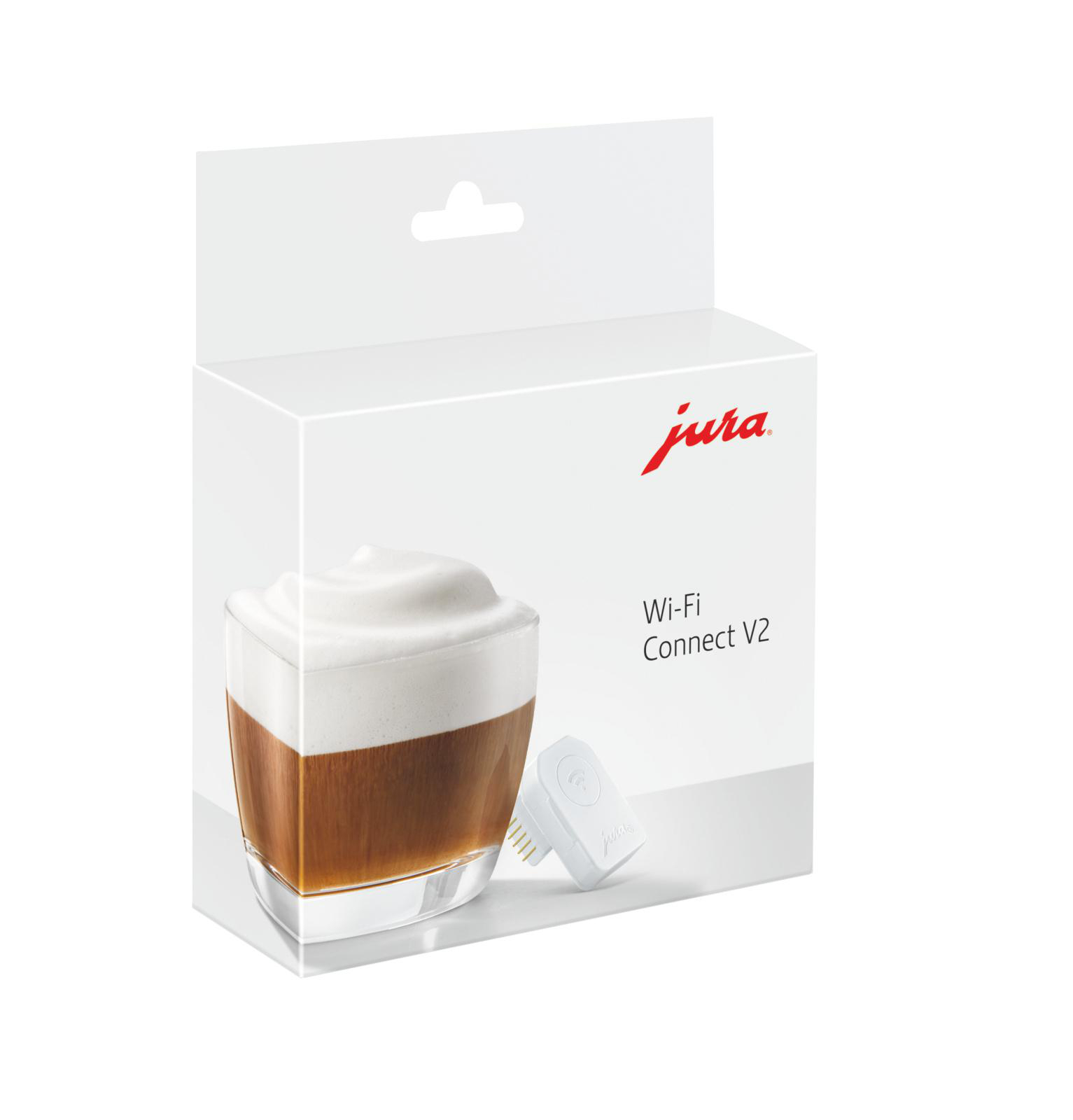 Weißer Karton mit Kaffee-Bild und kleinem Wi-Fi Connect V2 Gerät.
