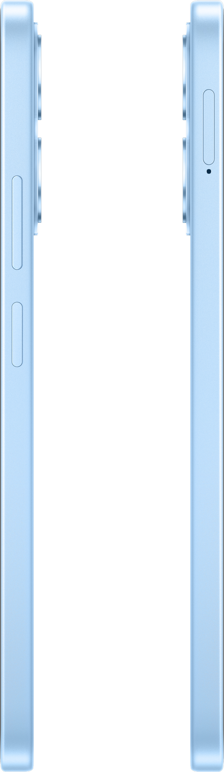 Vista lateral de un smartphone azul claro con botones y cámara.