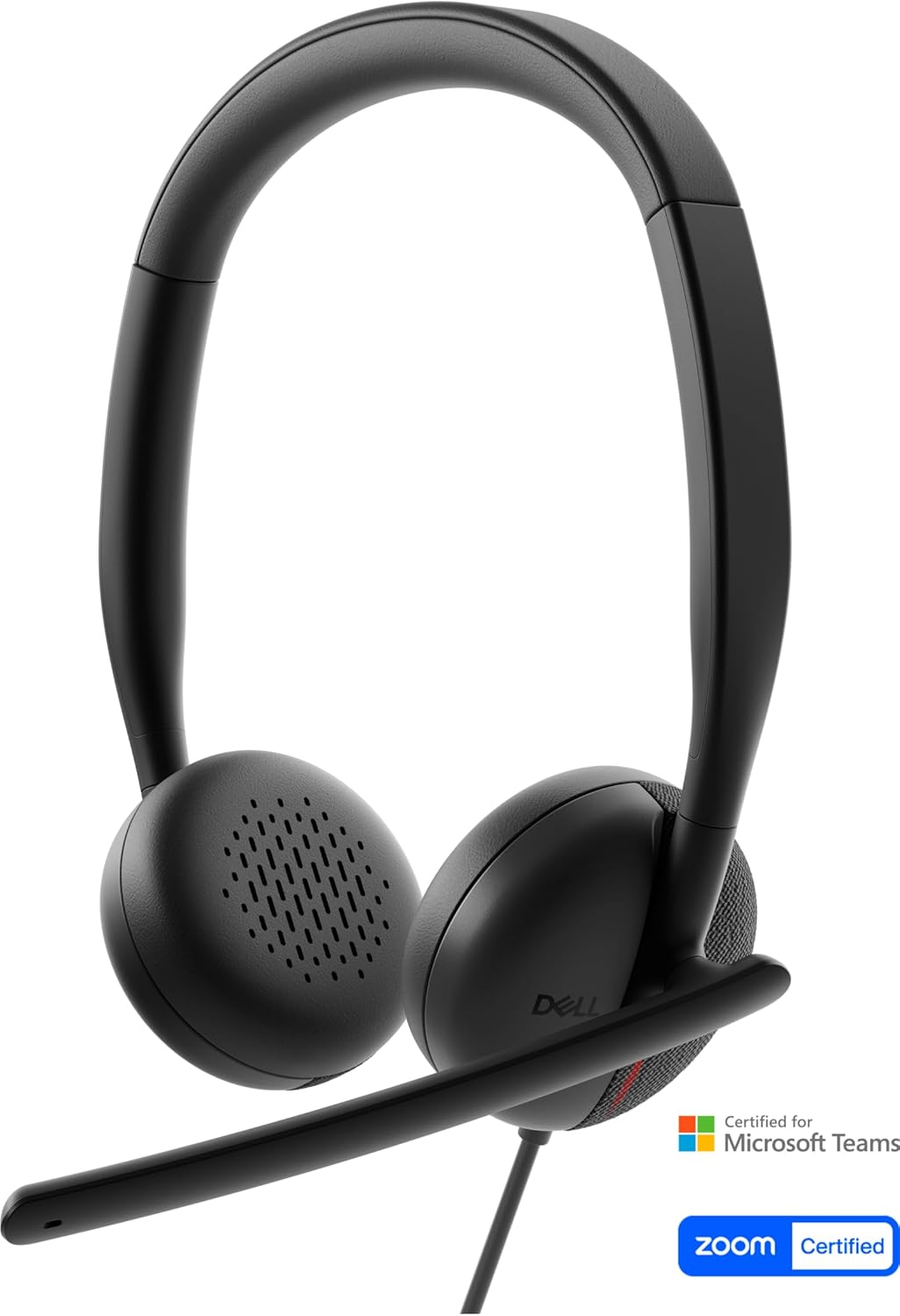 Un auricular Dell negro con micrófono. Certificado para Microsoft Teams y Zoom.