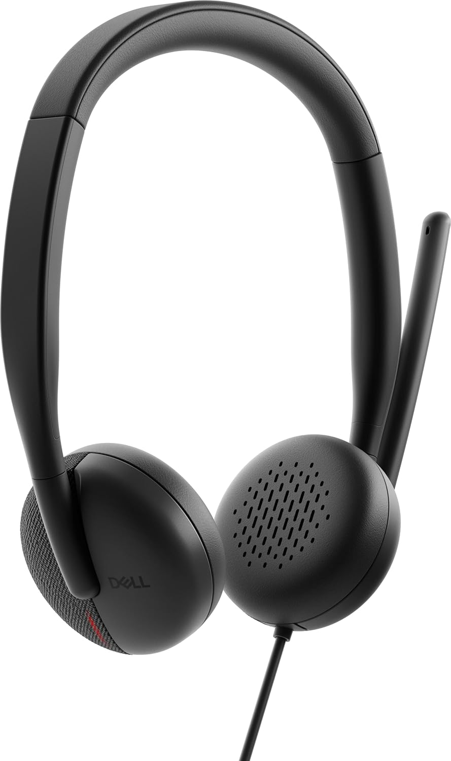 Auriculares negros con micrófono, sobre fondo blanco.