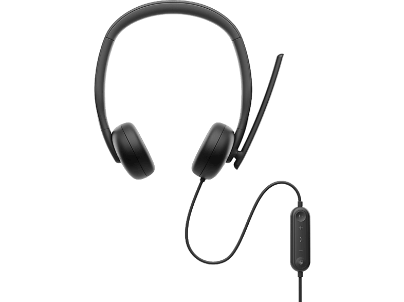 Auriculares - Dell WH3024, Con Cable, Circumaurales, Micrófono, Cancelación de Ruido Basada en IA, Negro