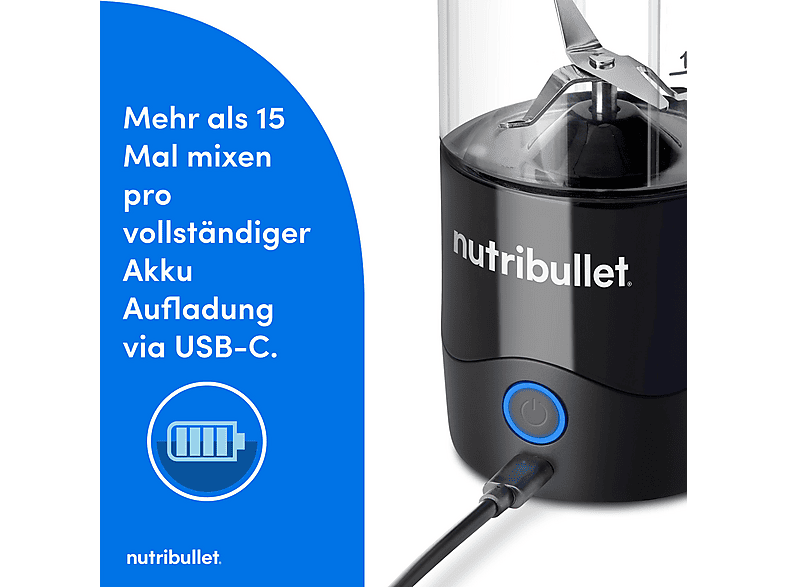 NUTRIBULLET Portable NBP003B Smoothie Maker Schwarz/Transparent (7,4 Volt, 475 ml)