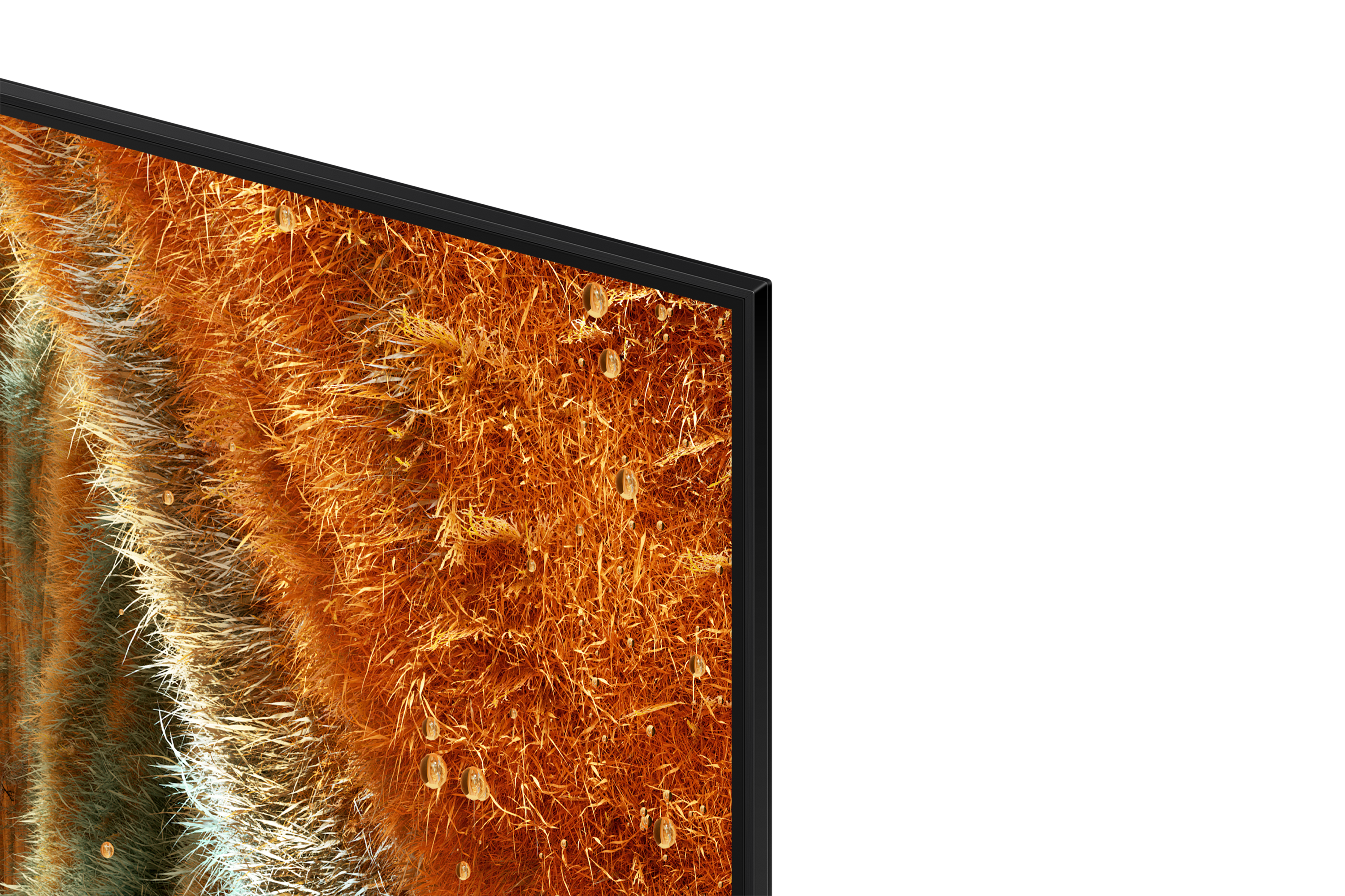 Nahaufnahme eines Fernsehers, der ein strukturiertes, orange-braunes Bild anzeigt.