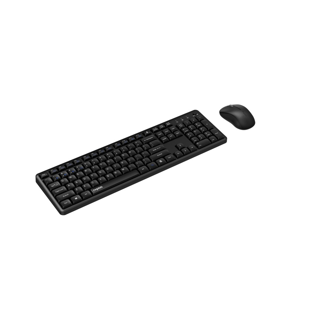 Schwarzes Tastatur- und Maus-Set auf weißem Hintergrund.