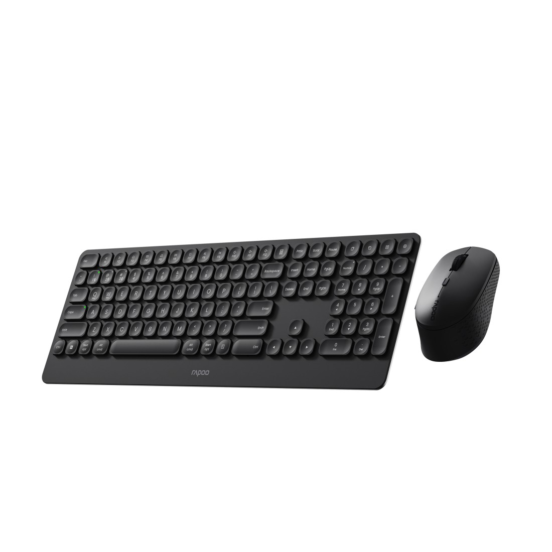 Schwarze Tastatur und Maus auf Weiß. Die Tastatur hat Tasten, die Maus ist oval.