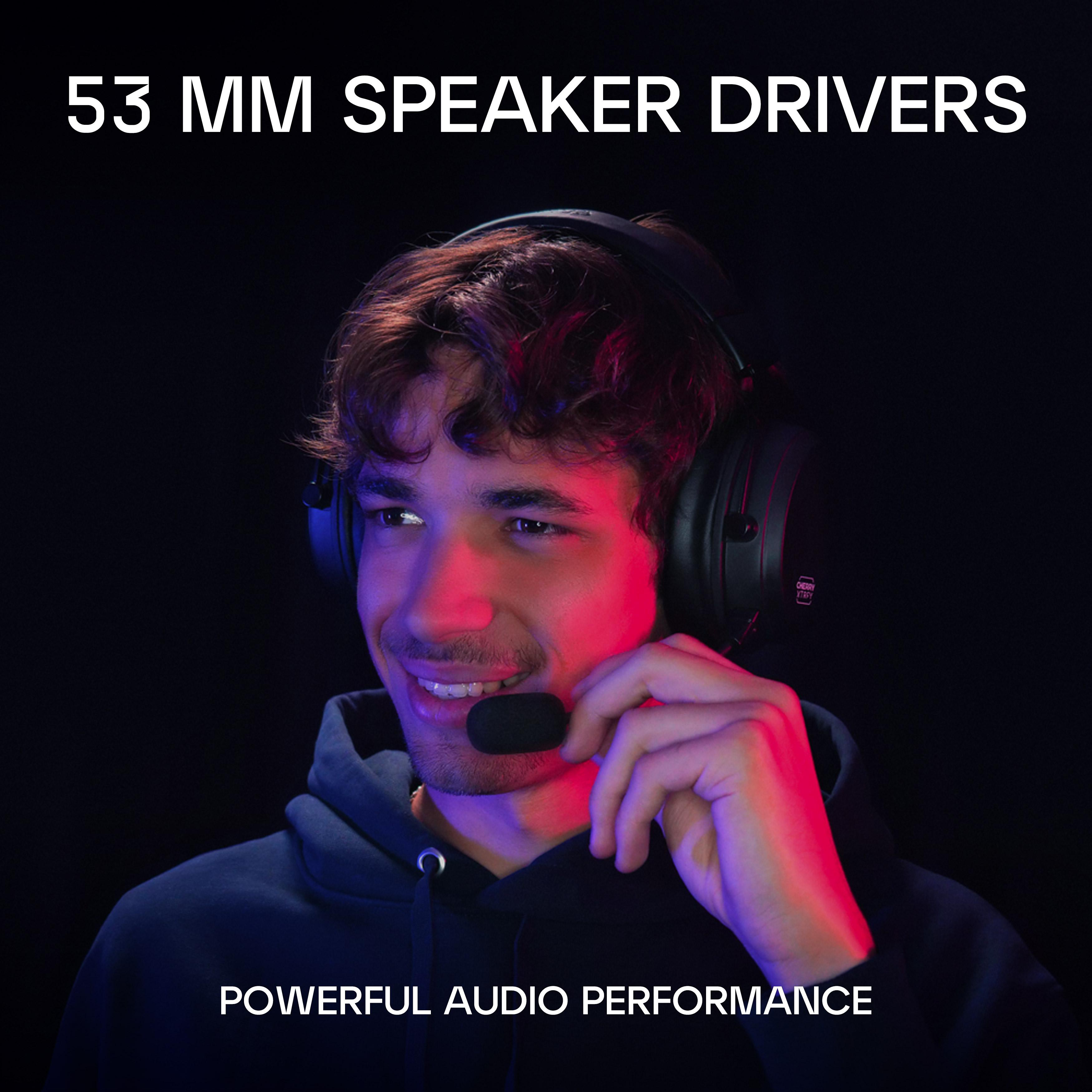 Mann mit Headset, lächelt, Text-Overlay.