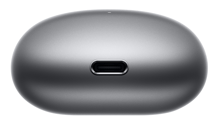 Srebrne etui ładujące z widocznym portem USB-C.