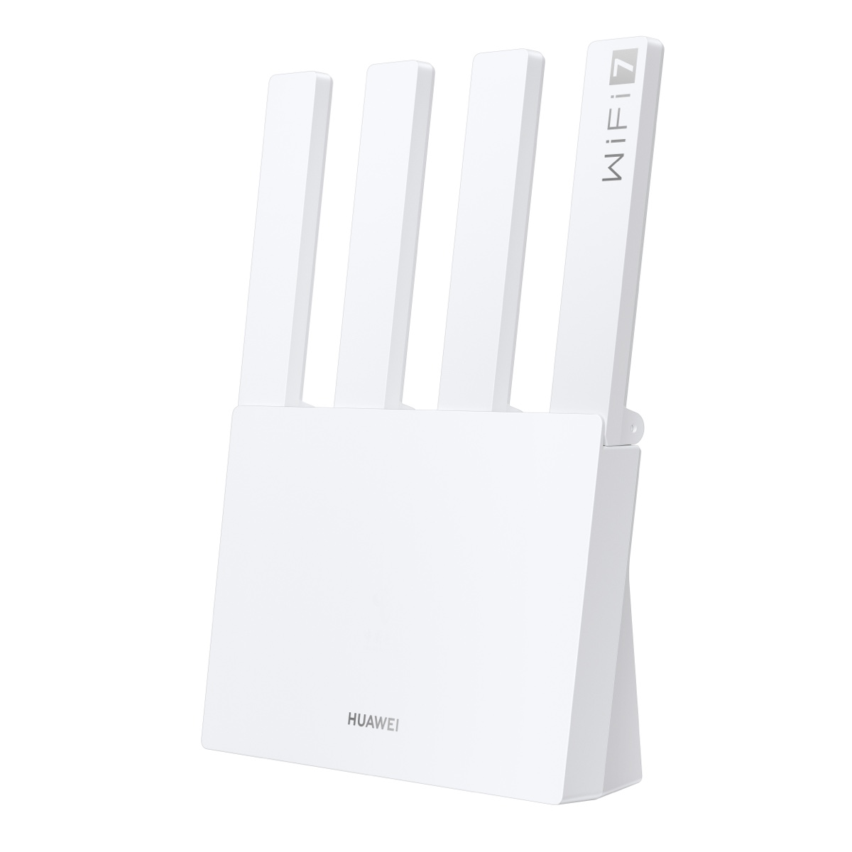 Dört antenli beyaz WiFi 7 yönlendirici. Alt kısımda Huawei logosu.
