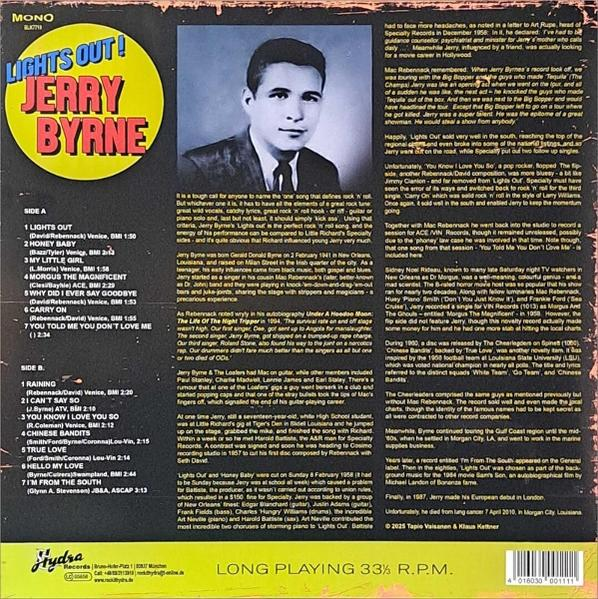 Albumcover von Jerry Byrne mit seinem Bild, Songliste und Biografie.