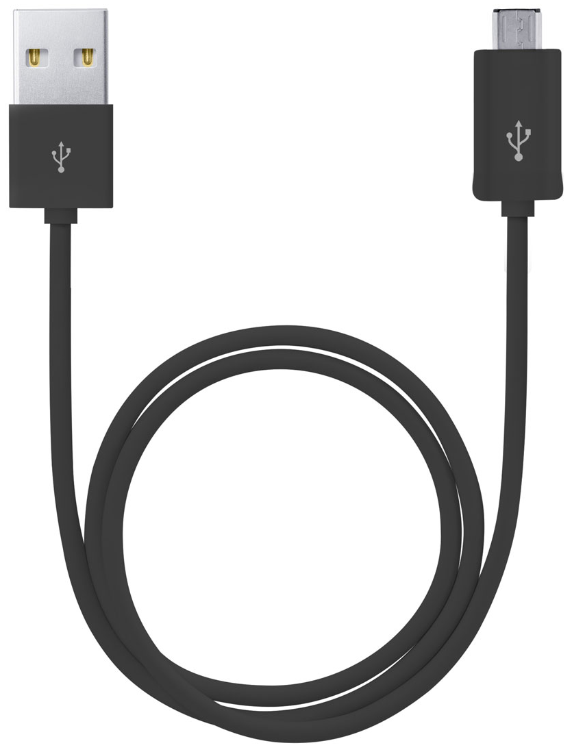 Fekete USB-Micro USB kábel, csatlakozókkal mindkét végén. A kábel ívelt.
