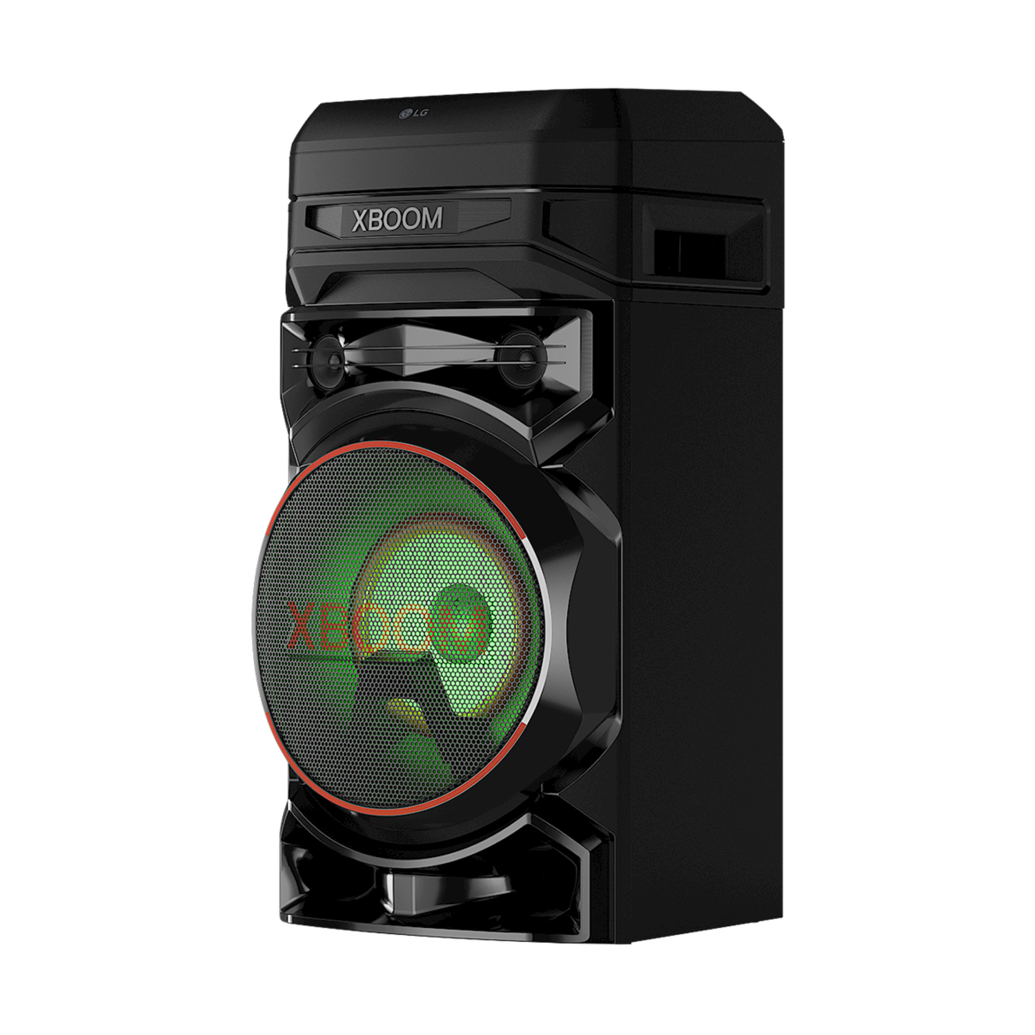 Altoparlante LG XBOOM nero con display a luce verde e rossa.