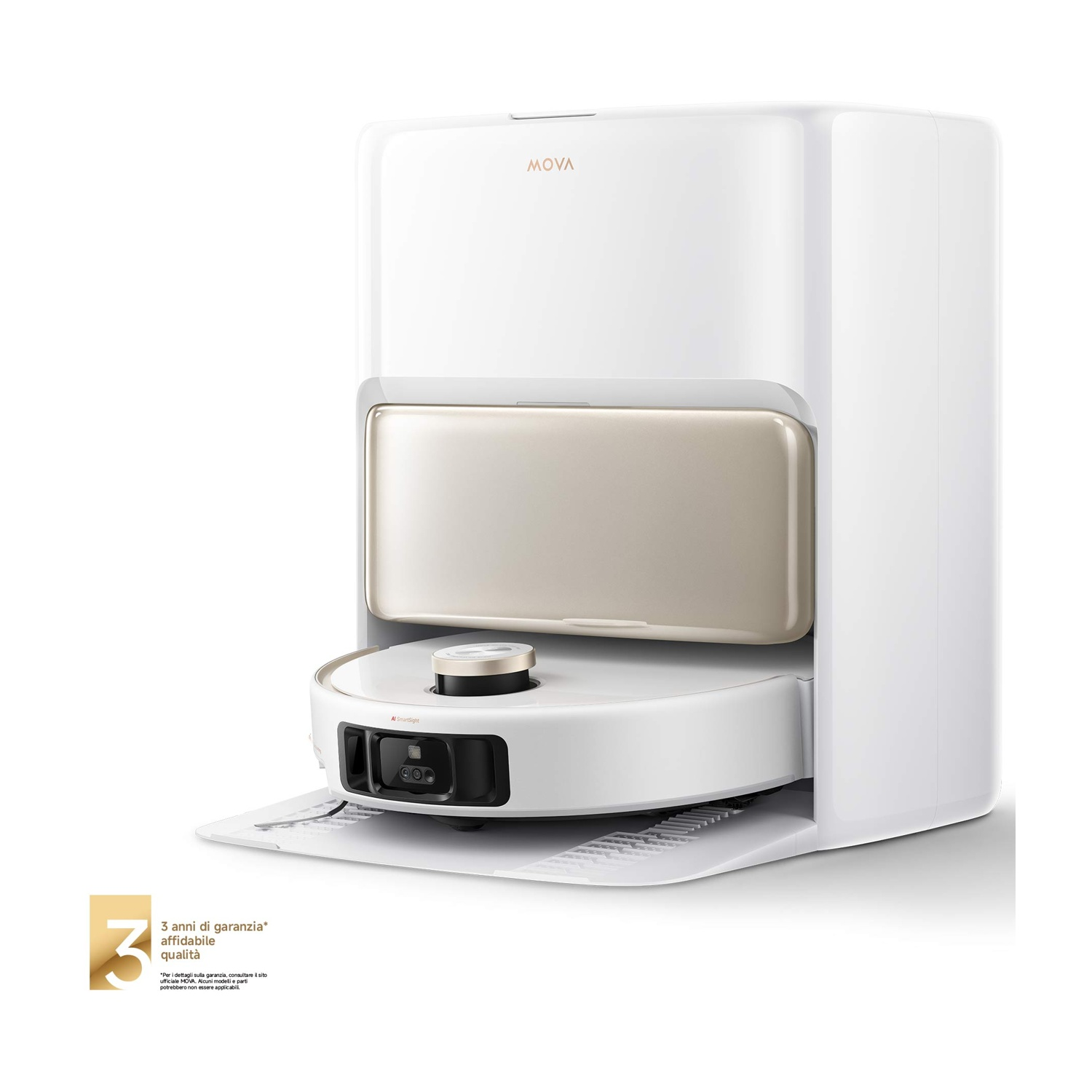 Aspirapolvere robot con vista interna, che mostra l'asciugatura ad aria.