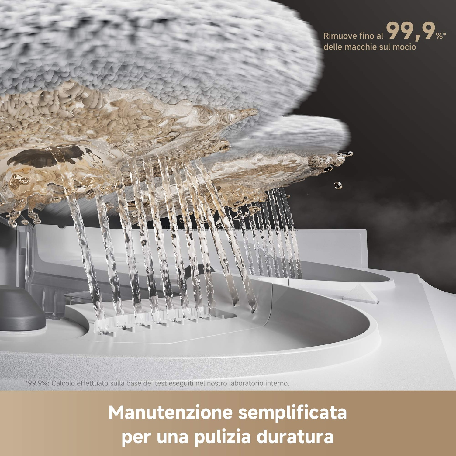 Getto d'acqua che pulisce una superficie bianca.