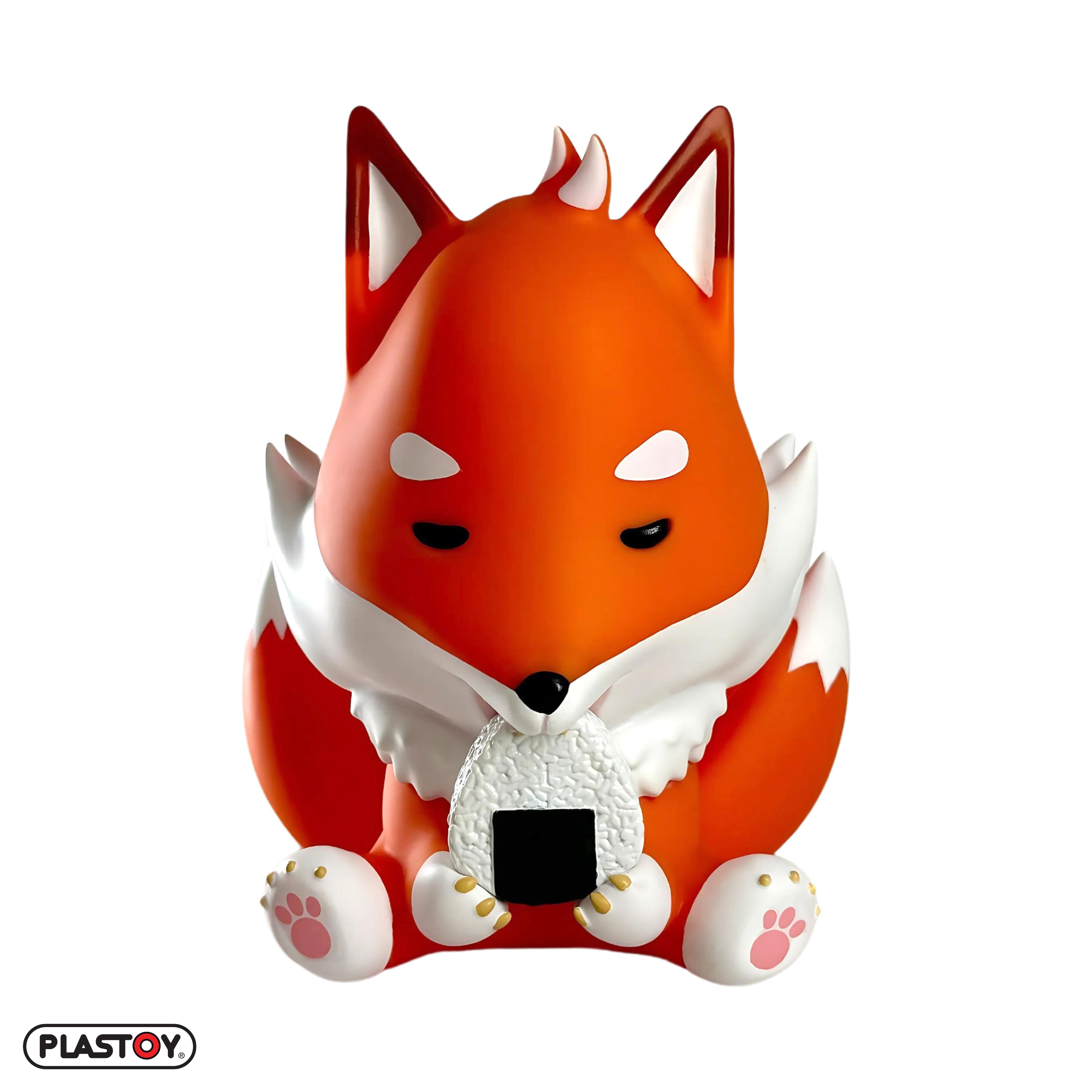 Orange Fuchsfigur mit Reisball.