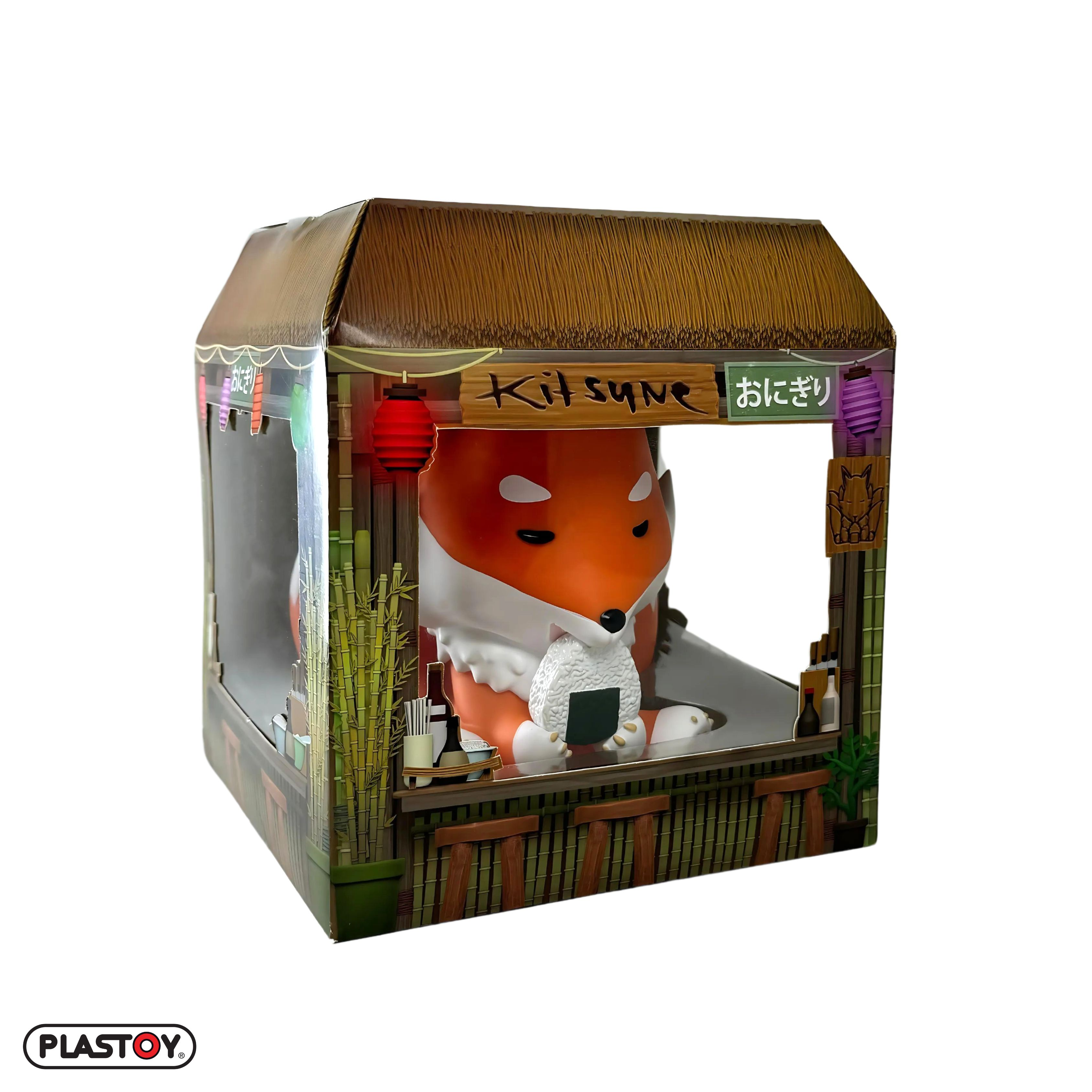 Fuchsfigur in japanischer Imbissbox. Enthält Essen und Dekorationen.