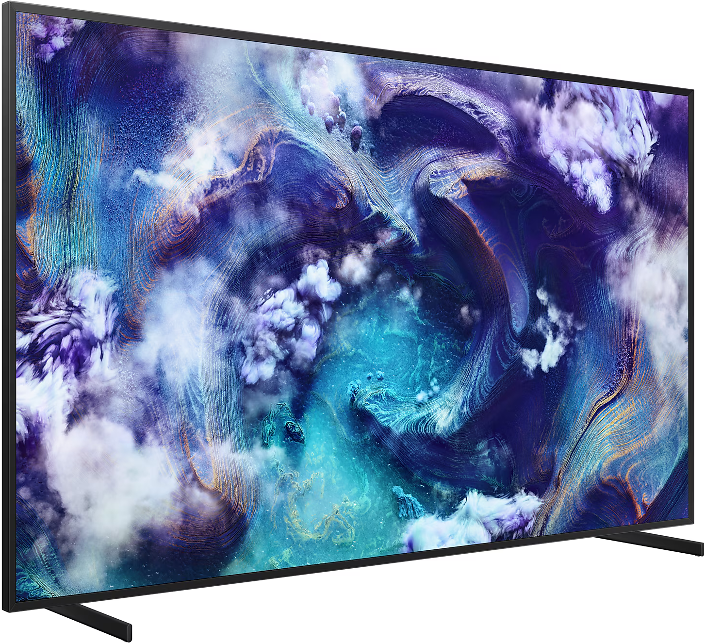 TV képernyő színes absztrakt művészettel, fekete keret.