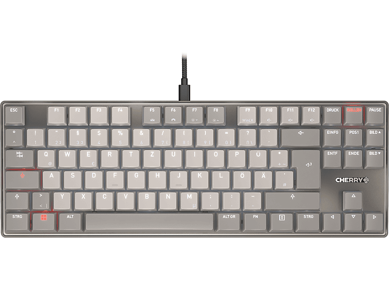 CHERRY KC 500 MX LP TKL, Tastatur, Mechanisch, Cherry MX Low Profile, Kabellos und kabelgebunden, Grau