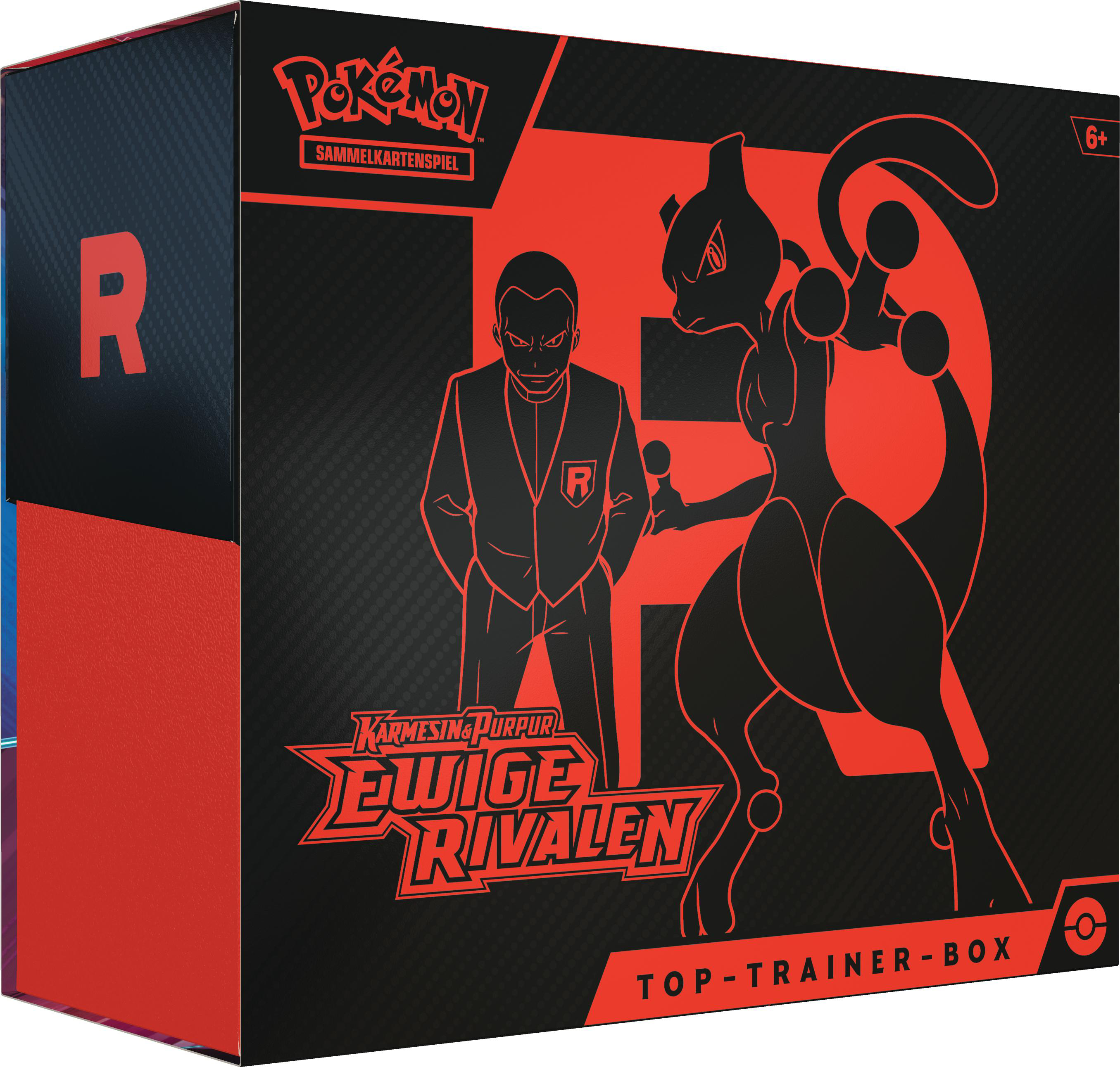 Pokémon-Sammelkartenbox mit rotem und schwarzem Design.