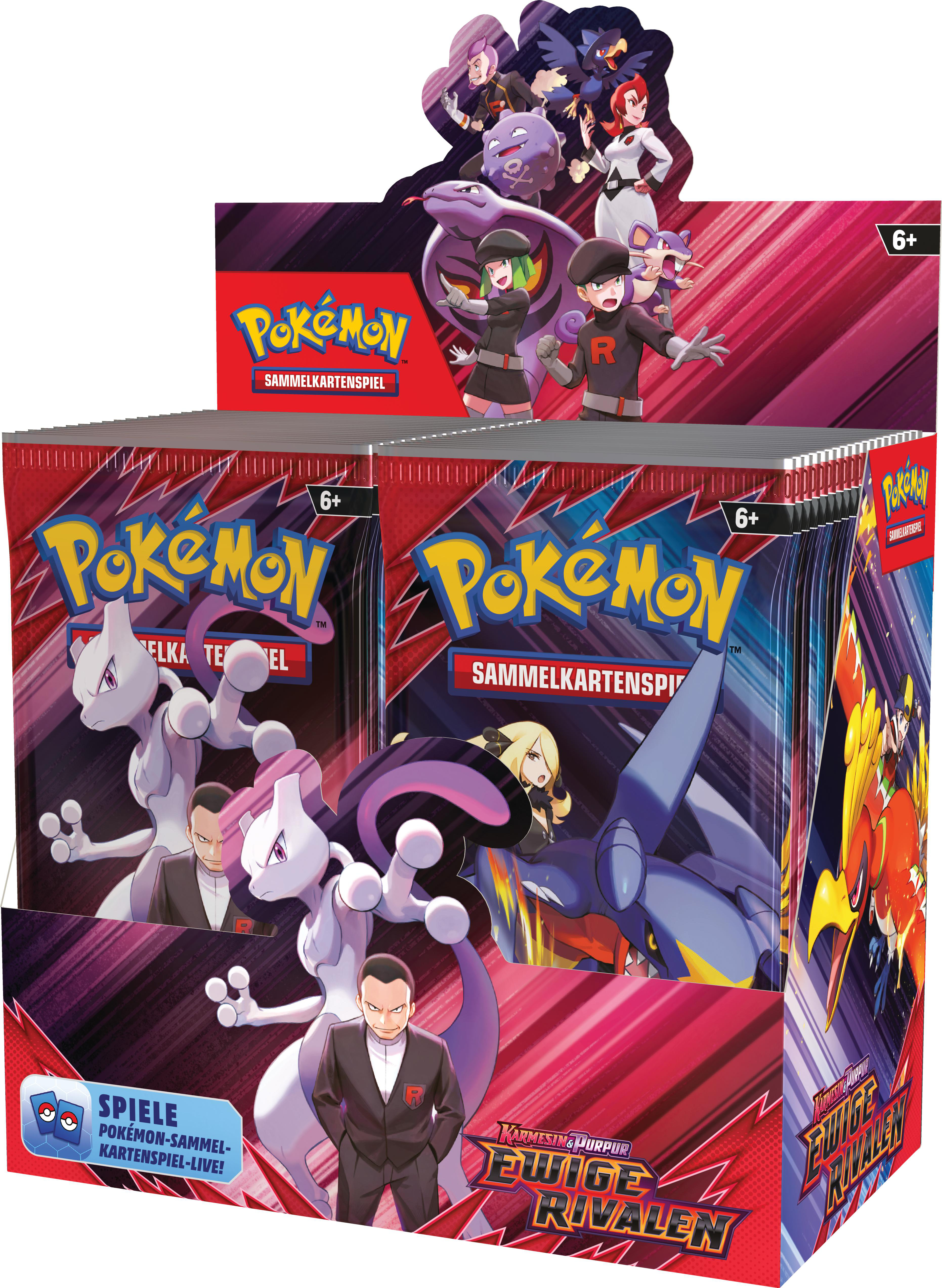 Pokémon Sammelkartenspiel-Box mit Charakteren und Pokémon-Figuren.