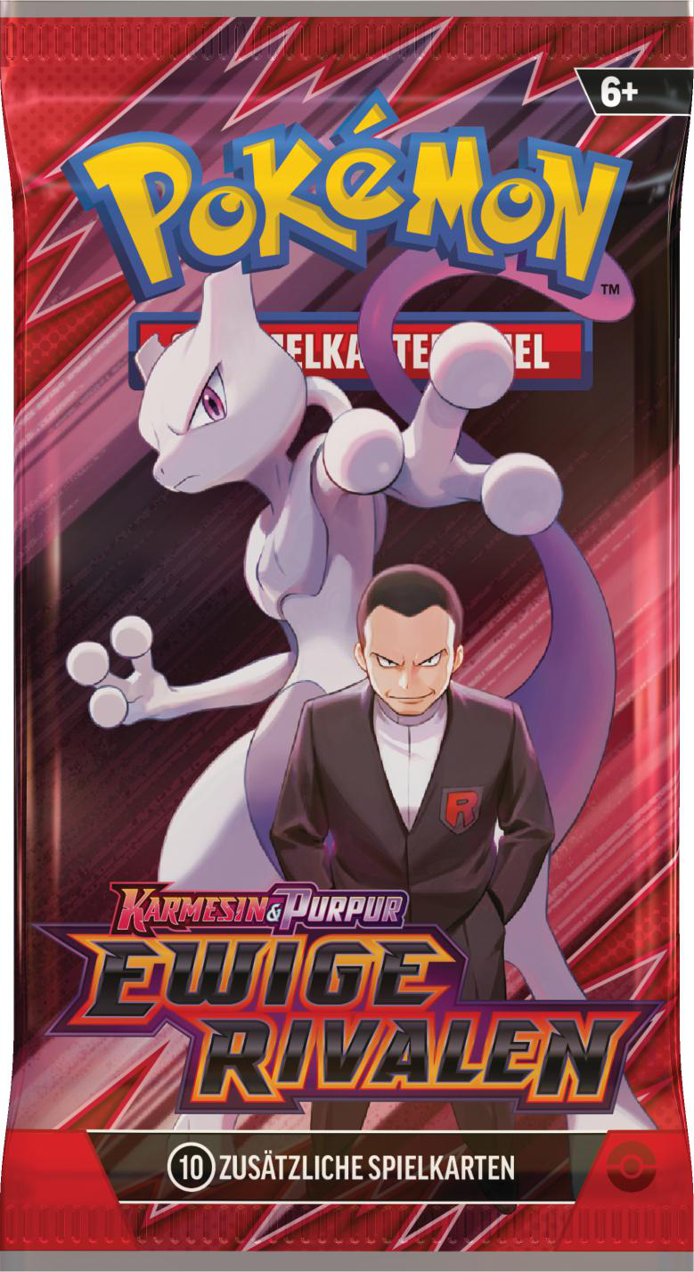 Pokemon-Kartenpackung mit Mewtu und einem Trainer darauf.