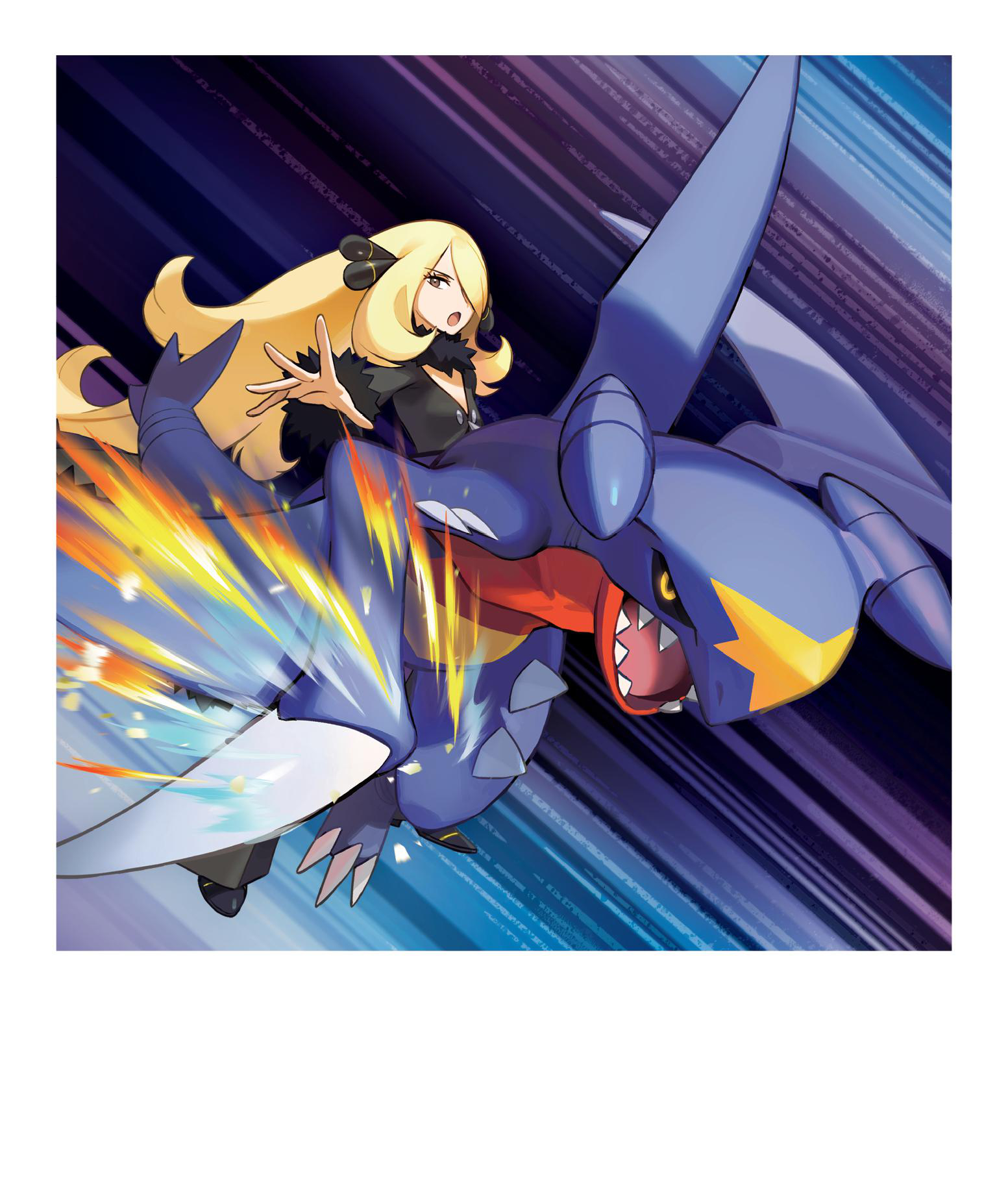 Anime-Illustration einer Frau, die einen blauen Drachen reitet.