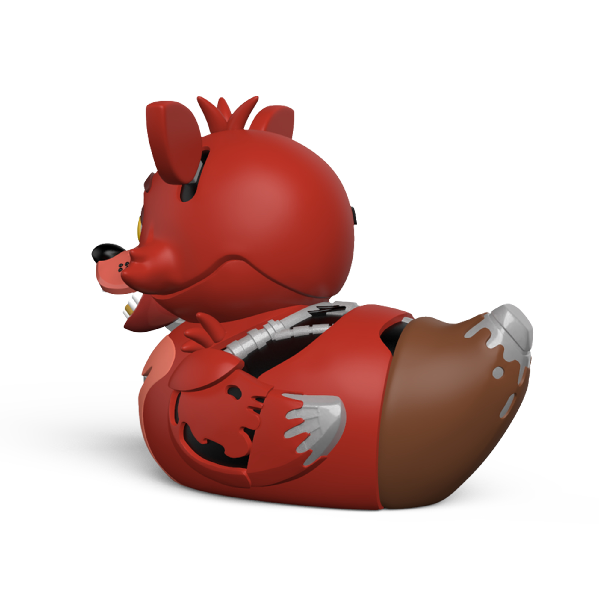 Egy piros Foxy kalóz kacsa figura a Five Nights at Freddy's-ből, fehér háttérrel.