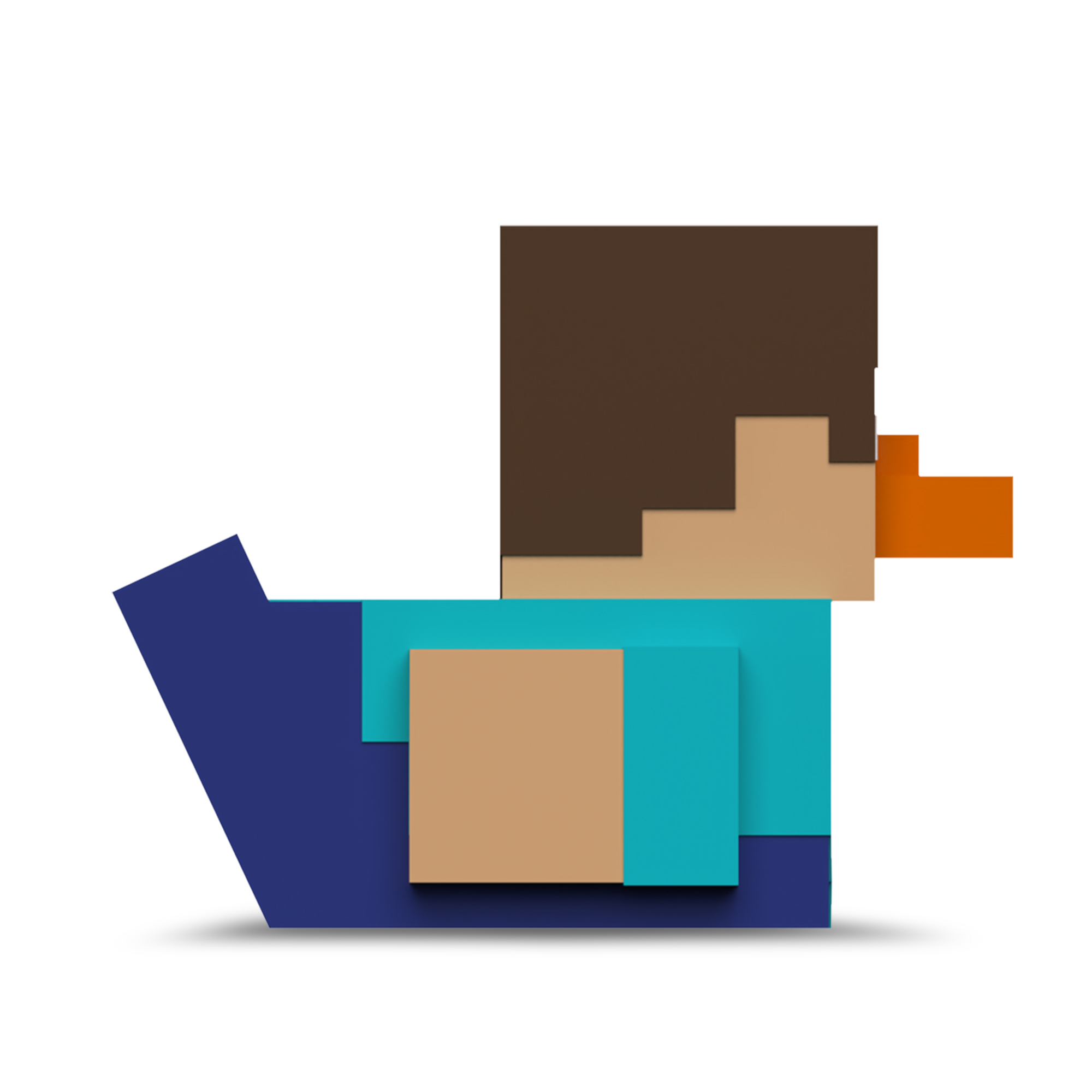 Egy rajzfilmszerű Minecraft karakter, amely egy kacsa alakú, fehér háttéren.
