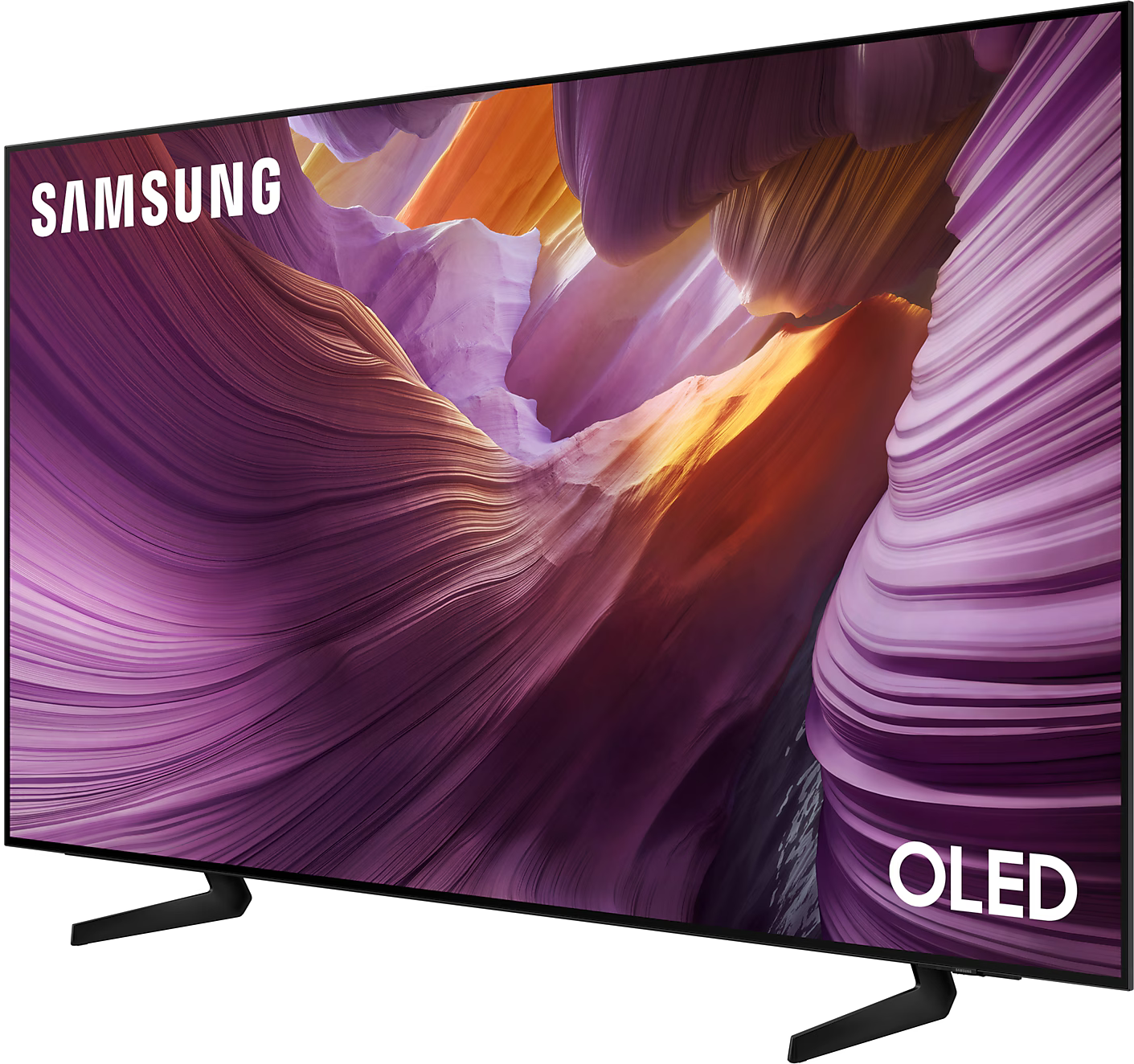 Egy Samsung OLED TV színes hátteret jelenít meg.