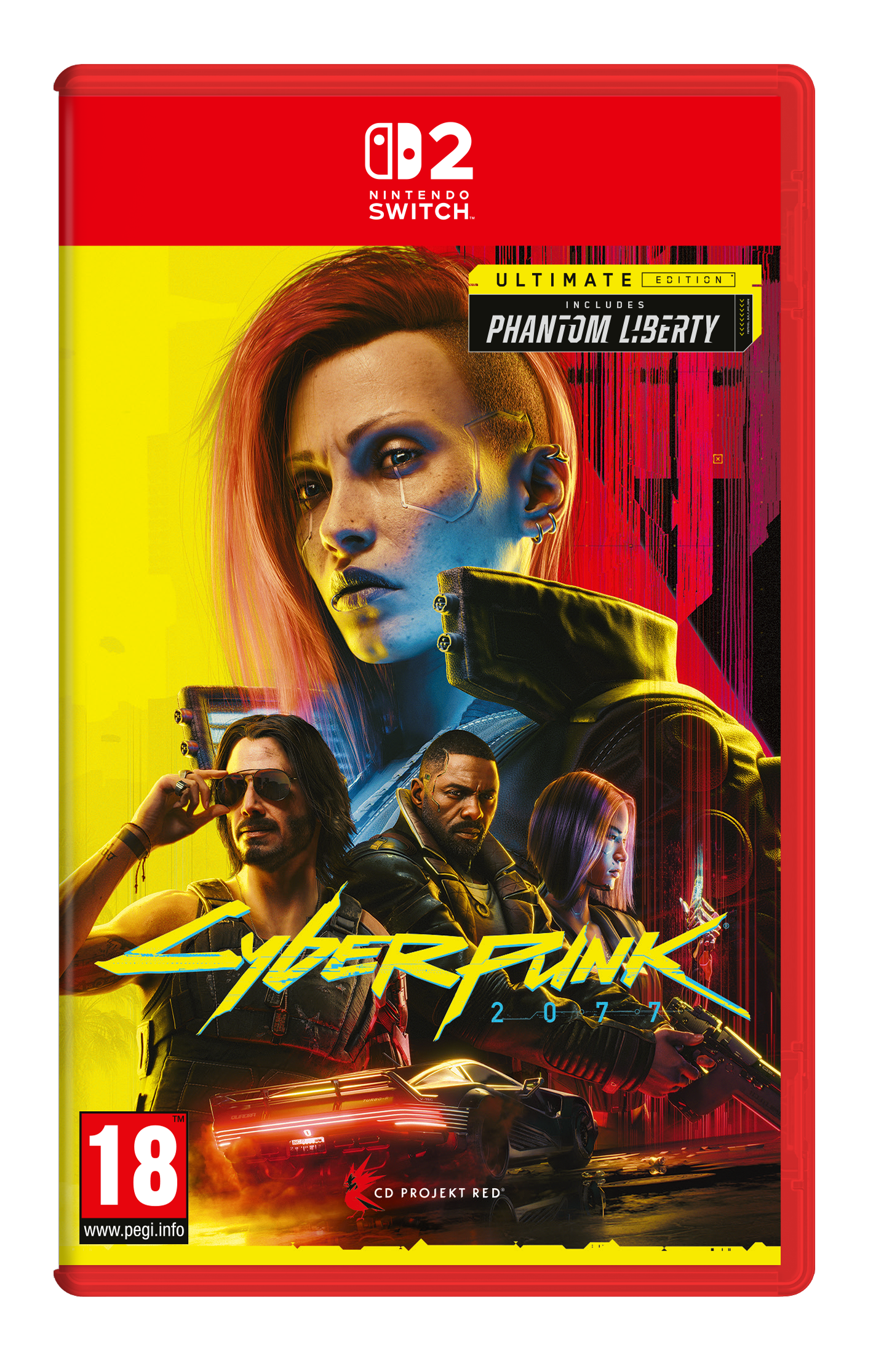 Ein Nintendo Switch-Spielcase für Cyberpunk 2077. Eine Frau mit roten Haaren ist auf dem Cover abgebildet.