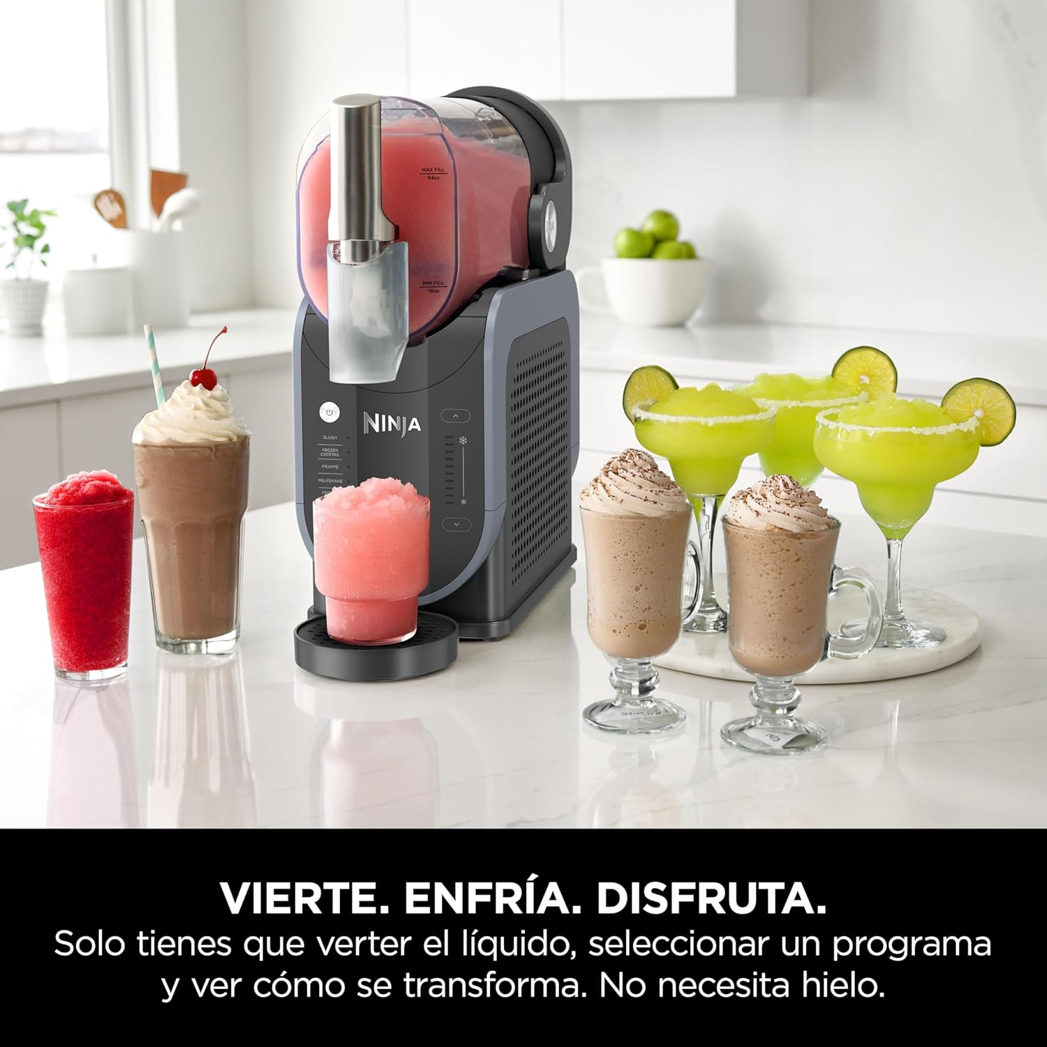 Una máquina para hacer bebidas con bebidas. Texto en español.